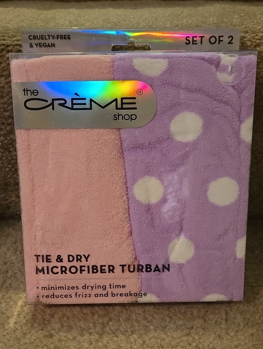 Creme Shop Pink & Lavender Polka Dot Microfiber Hair Turban Set